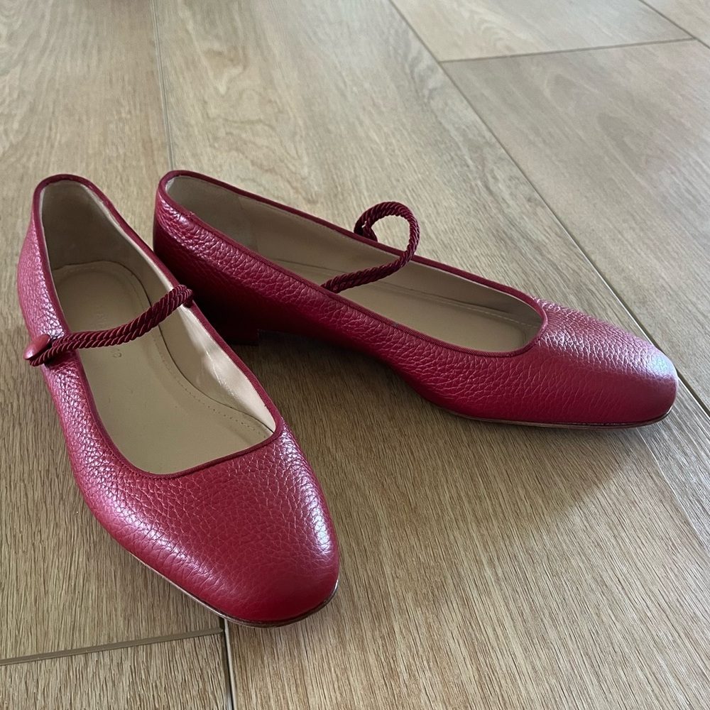Lafayette 148 New York Grained Calfskin Red Leather Ballet Flats